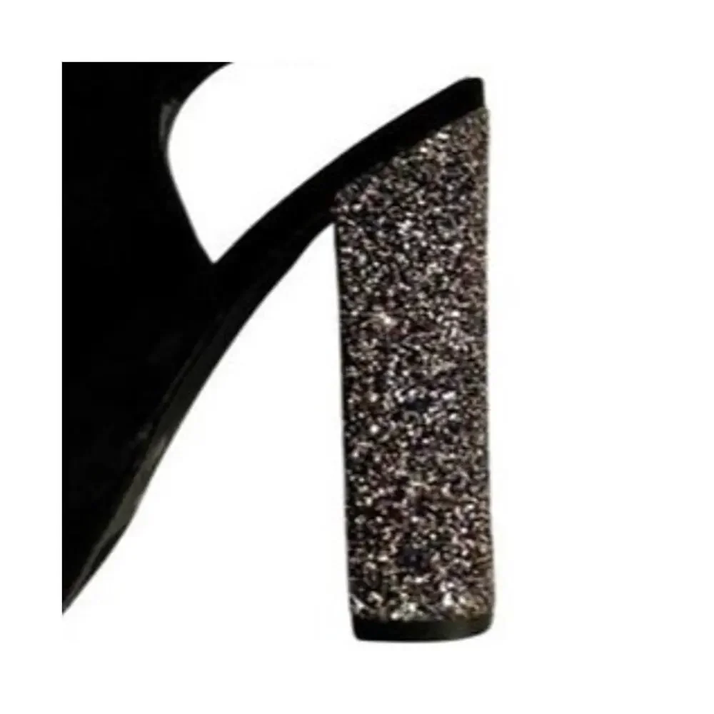 Charlotte Russe Heels Womens Size 6 Black Faux Suede Peep Toe Sparkly 5” Prom